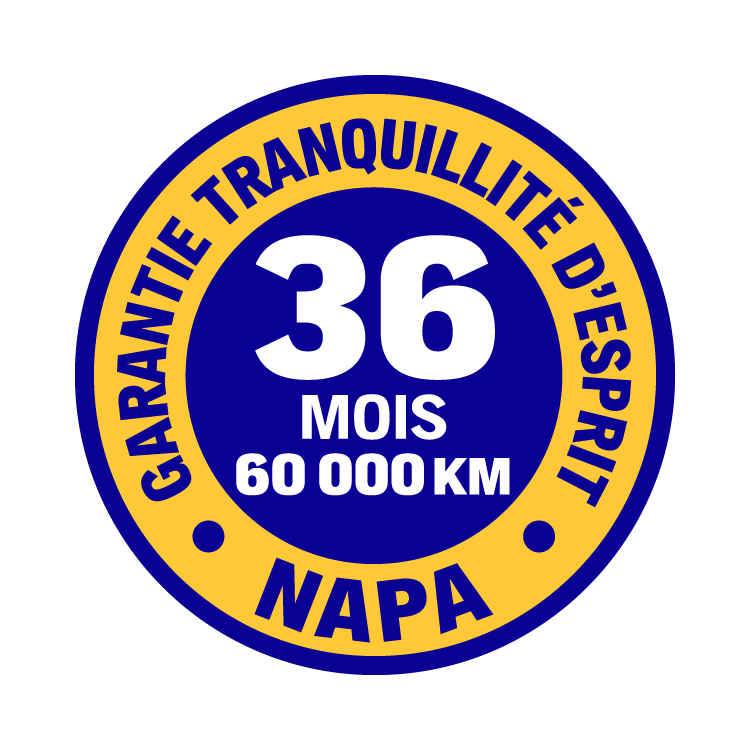 Garantie tranquillité d'esprit NAPA : 36 mois ou 60 000 km